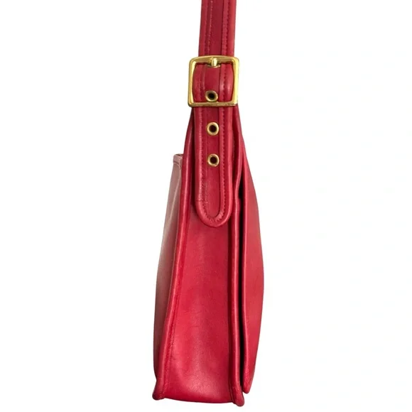 Rare Coach Vintage Red Leather Flap Bag Messenger Y2K Shoulder Bag Crossbody - Picture 7 of 17